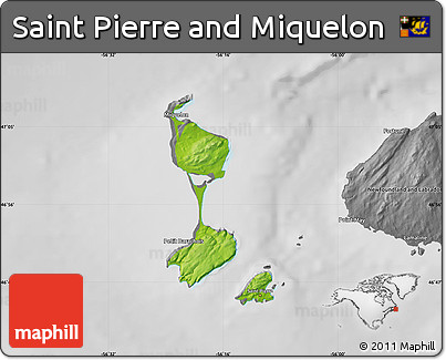 Physical Map of Saint Pierre and Miquelon, desaturated