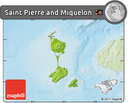 Physical Map of Saint Pierre and Miquelon, lighten, land only