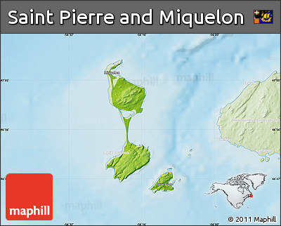 Physical Map of Saint Pierre and Miquelon, lighten, land only