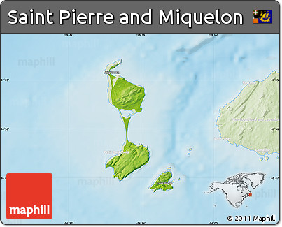 Physical Map of Saint Pierre and Miquelon, lighten, land only