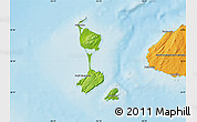 Physical Map of Saint Pierre and Miquelon, political shades outside, shaded relief sea