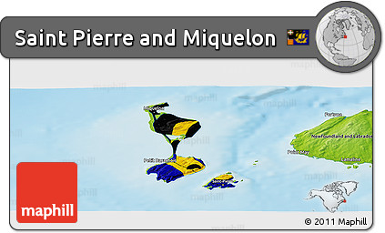 Flag Panoramic Map of Saint Pierre and Miquelon, physical outside, flag centered