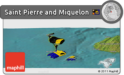 Flag Panoramic Map of Saint Pierre and Miquelon, satellite outside, flag centered