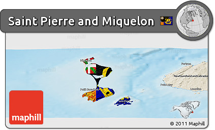 Flag Panoramic Map of Saint Pierre and Miquelon, shaded relief outside