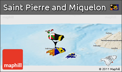 Flag Panoramic Map of Saint Pierre and Miquelon, shaded relief outside