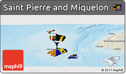 Flag Panoramic Map of Saint Pierre and Miquelon, shaded relief outside