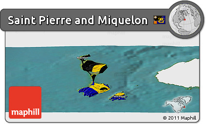 Flag Panoramic Map of Saint Pierre and Miquelon, single color outside, satellite sea, flag centered
