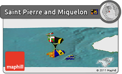 Flag Panoramic Map of Saint Pierre and Miquelon, single color outside, satellite sea