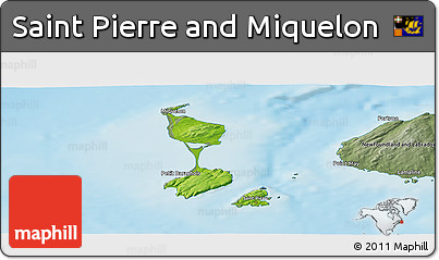 Physical Panoramic Map of Saint Pierre and Miquelon, semi-desaturated, land only