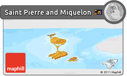 Political Panoramic Map of Saint Pierre and Miquelon, single color outside, bathymetry sea