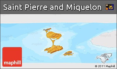 Political Panoramic Map of Saint Pierre and Miquelon, single color outside, bathymetry sea