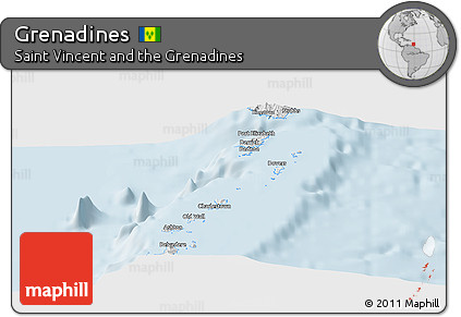 Silver Style Panoramic Map of Grenadines
