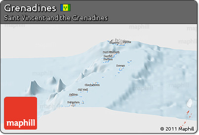 Silver Style Panoramic Map of Grenadines