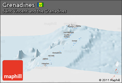 Silver Style Panoramic Map of Grenadines