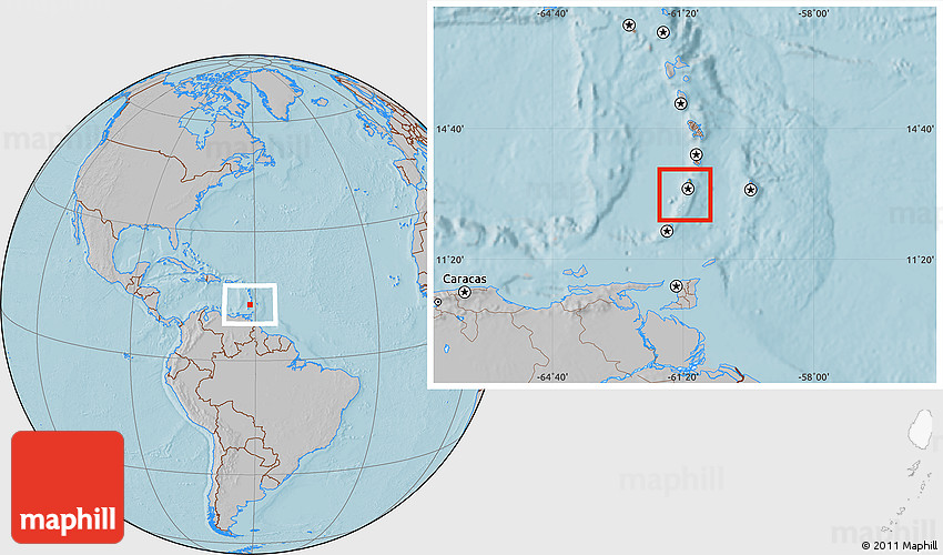St Vincent World Map Physical Location Map Of Saint Vincent And The Grenadines, Gray Outside,  Hill Shading