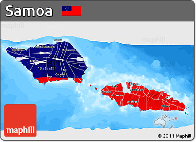 Flag 3D Map of Samoa, single color outside, bathymetry sea, flag rotated