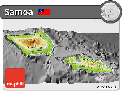 Physical 3D Map of Samoa, darken, desaturated