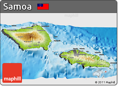 Physical 3D Map of Samoa, darken, desaturated, land only