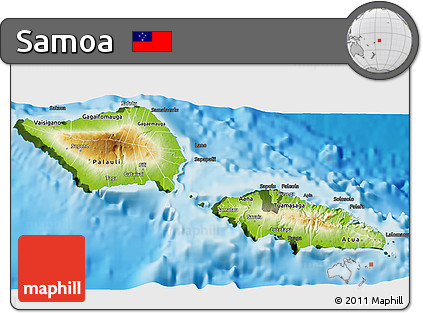 Physical 3D Map of Samoa, darken, land only