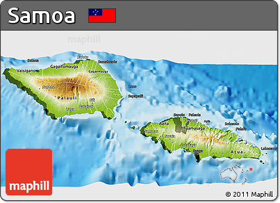 Physical 3D Map of Samoa, darken, land only