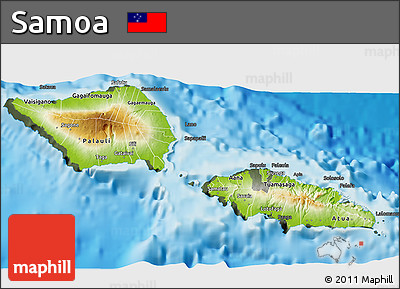 Physical 3D Map of Samoa, darken, semi-desaturated, land only