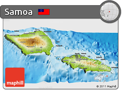 Physical 3D Map of Samoa, darken, semi-desaturated, land only