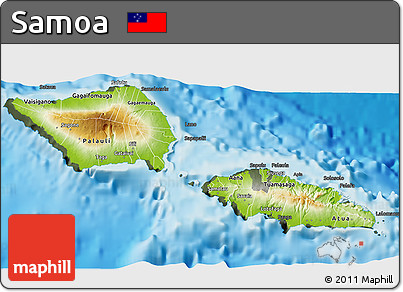 Physical 3D Map of Samoa, darken, semi-desaturated, land only