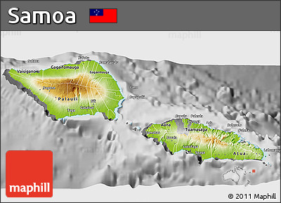 Physical 3D Map of Samoa, desaturated