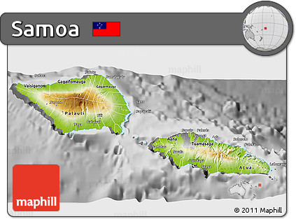Physical 3D Map of Samoa, desaturated