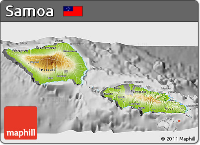 Physical 3D Map of Samoa, desaturated