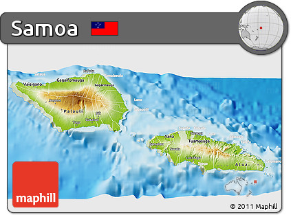 Physical 3D Map of Samoa, lighten, land only