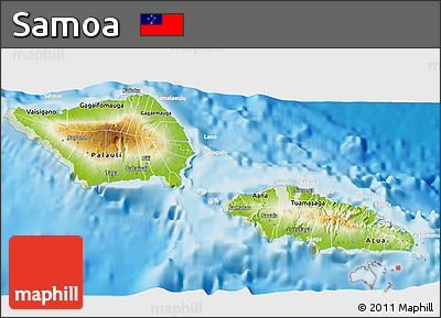 Physical 3D Map of Samoa, lighten, land only
