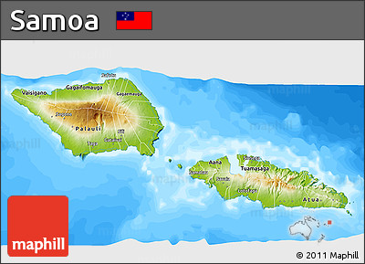 Physical 3D Map of Samoa, single color outside, bathymetry sea