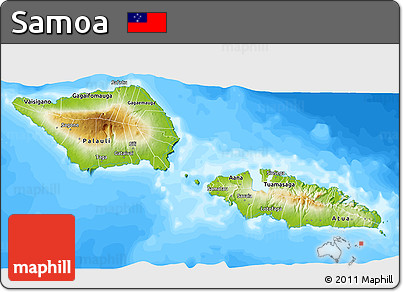 Physical 3D Map of Samoa, single color outside, bathymetry sea