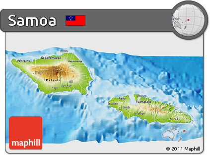 Physical 3D Map of Samoa, single color outside, bathymetry sea, shaded relief sea