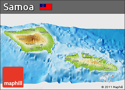 Physical 3D Map of Samoa, single color outside, bathymetry sea, shaded relief sea