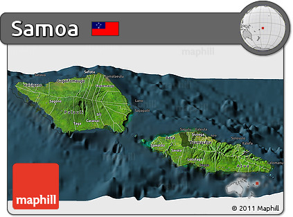 Satellite 3D Map of Samoa, darken