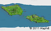 Satellite 3D Map of Samoa, darken, semi-desaturated, land only