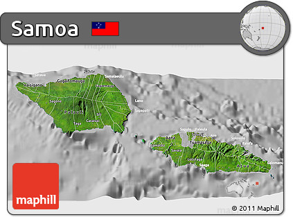Satellite 3D Map of Samoa, lighten, desaturated