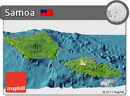 Satellite 3D Map of Samoa, physical outside, satellite sea