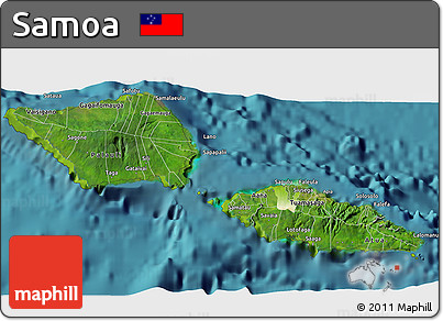 Satellite 3D Map of Samoa, physical outside, satellite sea