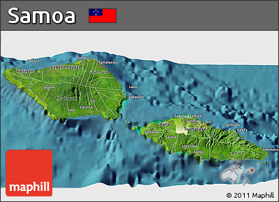 Satellite 3D Map of Samoa, physical outside, satellite sea