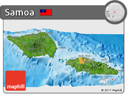 Satellite 3D Map of Samoa, political outside