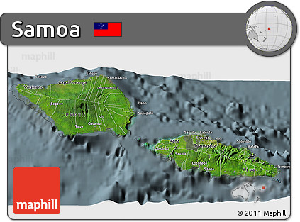 Satellite 3D Map of Samoa, semi-desaturated