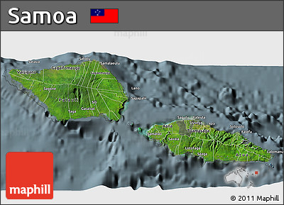 Satellite 3D Map of Samoa, semi-desaturated