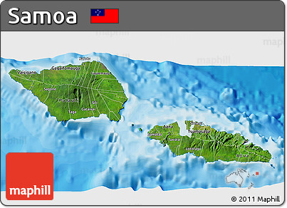 Satellite 3D Map of Samoa, single color outside, bathymetry sea, shaded relief sea