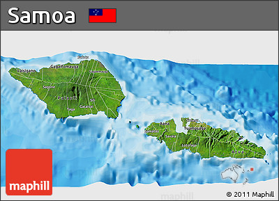 Satellite 3D Map of Samoa, single color outside, bathymetry sea, shaded relief sea