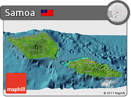 Satellite 3D Map of Samoa, single color outside