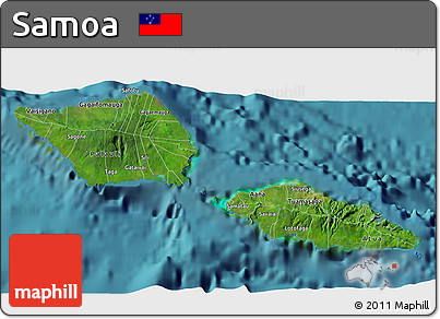 Satellite 3D Map of Samoa, single color outside