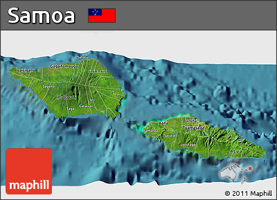 Satellite 3D Map of Samoa, single color outside